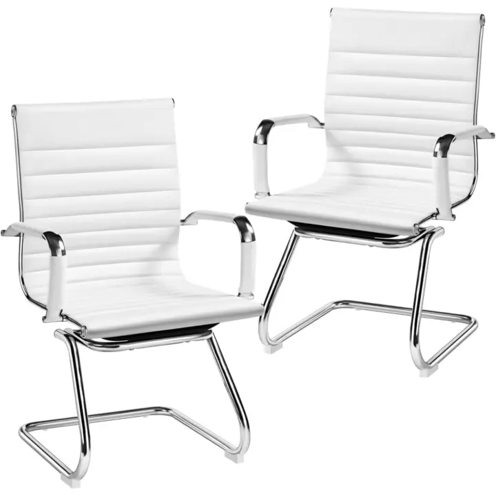 Juego de 2 Silla de Oficina Silla Blanca Silla de Recepción Silla para Conferencia Sala de Estar Silla de Trabajo 2 Unidades - 1