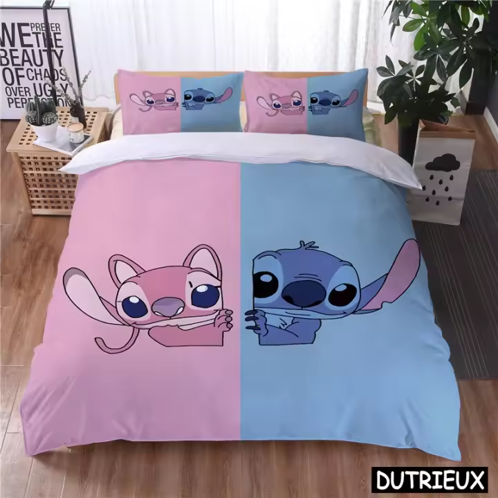Conjunto de Cama Kawaii Lilo y Stitch Tamaño Rey y Reina Funda de Edredón de Dibujos Animados - 1