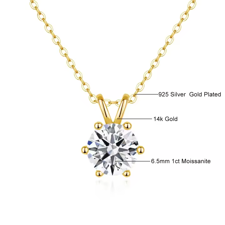 Collares con colgante de diamantes de moissanita de oro auténtico de 14k con cadena de plata de ley 925 para mujer, regalos de compromiso de boda y San Valentín - 1