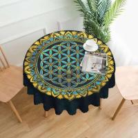 Mantel circular mandala, flor de loto de la vida, impermeable, resistente al aceite, 60 pulgadas, forma geométrica sagrada - details 114