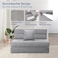 70 x 190 cm Sillón Cama Plegable, Sofá Cama Plegable con Espuma de Memoria y Almohada, Colchón de Suelo para Yoga, Oficina, Salón, Futon Sofá Cama Portada Lavable Unos, Gris Claro - details 60