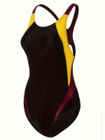 Traje De Baño De Una Pieza De Color En Contraste, Trajes De Baño Con Cuello Redondo De Corte Alto Sin Espalda, Trajes De Baño Y Trajes De Baño - details 3