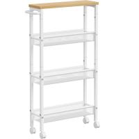 Carro de 4 Niveles, Carro Estrecho de Cocina con Ruedas, con Asa, para Espacio Reducido, 22 x 45,4 x 77 cm, para Cocina, Baño, Salón, Estudio, Marrón Rústico y Negro - details 22