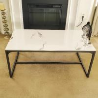 Mesa de centro de mármol para café: Mesa auxiliar de café con marco de metal estilo nórdico moderno para sofá de salón 100x60x43cm (gris) - details 12