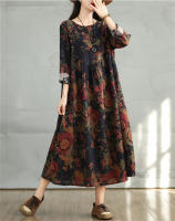 Vestido Floral de Algodón Vintage Moda Casual para Mujeres Primavera Otoño - details 3