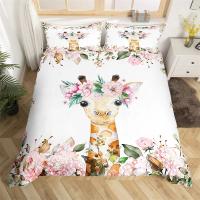 Juego de Ropa de Cama con Elefante y Flores para Bebé Animal de Dibujos Animados Lindo Cubierta de Edredón de Giraffe para Niñas y Niños - details 5