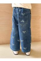 Pantalones para niños 2025, Otoño Invierno, nuevos pantalones vaqueros con estampado coreano con lazos para niña, pantalones vaqueros rectos - details 3