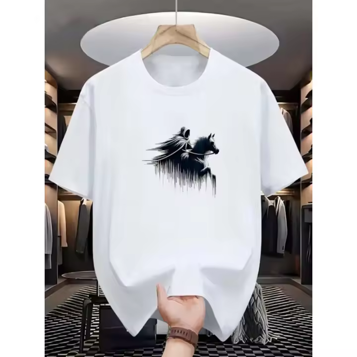 Camiseta Casual de Cuello Redondo para Hombres Ligera de Verano, Manga Corta, Estampado de Caballo Geométrico Ropa de Moda de Estilo Urban - 1