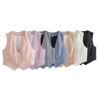 OUWU- Chaleco sin mangas para mujer, chalecos elegantes con cuello en V y una sola botonadura, blusas blancas elegantes - details 1