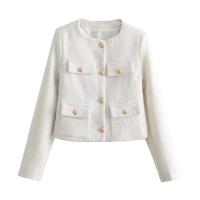 Chaqueta de Tweed con Punto de Volteo Primaveral Abrigo Corto de Cuello Redondo de Una Sola Brecha para Damas Top de Moda - details 5