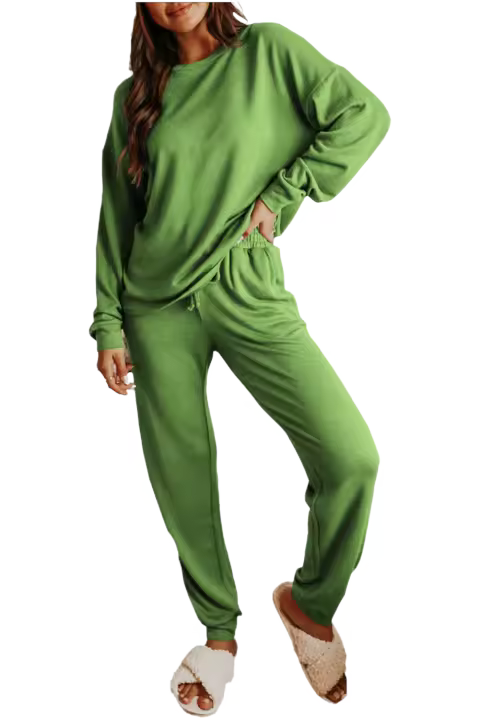 Elrachen Conjunto de jersey y jogger de manga larga verde espinaca para mujer, estilo informal, verde, tallas S-2XL - 1