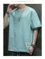 Camiseta de manga corta de estilo coreano para hombre, novedad de verano, camiseta informal holgada versátil con bloques de color, camiseta transpirable con cuello redondo - details 12
