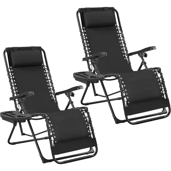 Juego de 2 Tumbanas Siesta Gravedad Cero, Sillas Exterior Plegables con Reposabrazos y Soporte para Bebidas,Sillones Reclinables para Patio/Jardín/Playa/Pisina - 1