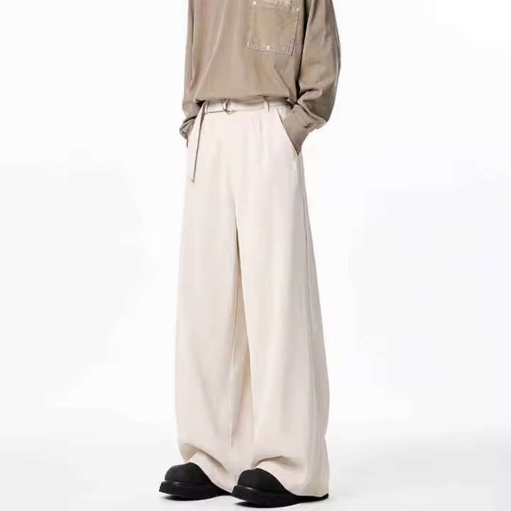 Pantalones rectos de color sólido de marca de moda pantalones casuales versátiles drapeados sueltos y versátiles retro para hombres - 1