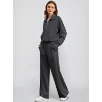 Conjunto casual de dos piezas para mujer: sudadera extragrande con media cremallera y pantalones deportivos de pierna ancha - details 53