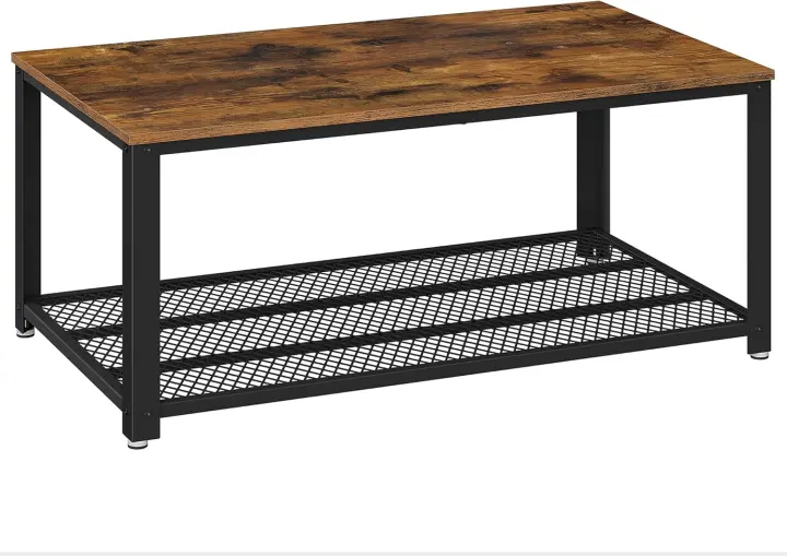 Vasagle LCT61X - Mesa de Centro en diseño Industrial, para la televisión, para el salón, con Gran Estante, Patas Regulables, Protege el Suelo, con Estructura de Metal, Estable, fácil de Montar - 1