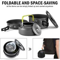 Juego de utensilios de cocina para acampar, villa portátil antiadherente de aluminio para exteriores, tetera, olla, sartén de fondo plano, senderismo, barbacoa y - details 2