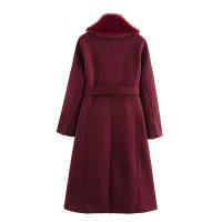 TRAFZA mujer nueva moda elegante manga larga bolsillo Casual prendas de vestir exteriores mujer invierno otoño cuello de piel cinturón decorar chaqueta abrigo - details 3