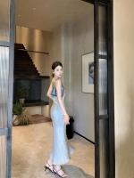 Elegante Camisola de Satén de Vid Ajuste Delgado, Cola de Pez, Vestido Largo para Mujeres en Verano y Noche de Banquete - details 3