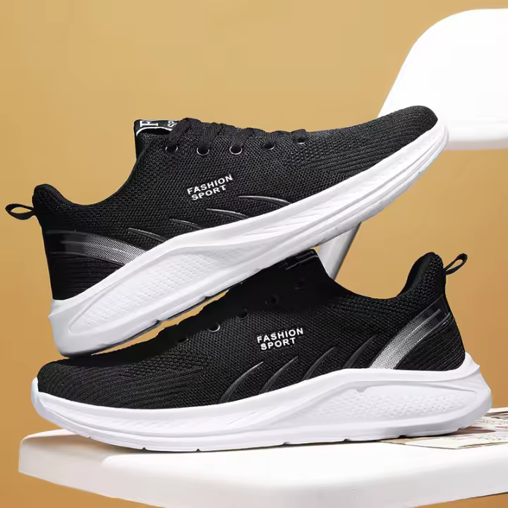 NOVEDAD DE VERANO 2024, zapatos Flyknit de estilo de pareja ligeros y transpirables deportivos negros puros para hombre - 1