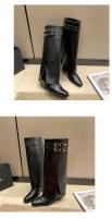 Botas Vaqueras Occidentales Para Mujer, Nuevas Botas Altas De Cabeza Cuadrada Pequeña Con Hebilla Doble De Tacón Grueso - details 1