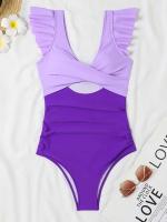 2025 Ztvitality traje de una pieza con cruz hueca y volantes lisos, traje de baño para mujer, ropa de playa - details 14