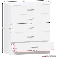 Muebles de Dormitorio de Metal Blanco 5 Cajones con Tiradores y rieles - details 5