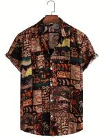 Camiseta Casual de Hombre con Encaje y Patrón Étnico Retro Estilo Campana Manga Corta Cierre de Botones Verano Vintage Camiseta de Hombre con Botones - details 14