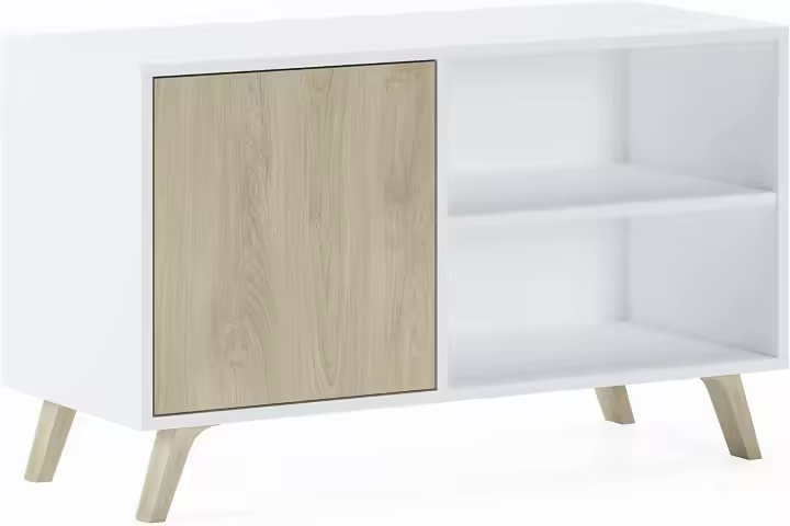Mueble de TV para Salón |   57 x 95 x 40 cm |   Indicado para TV de 32/40" |   Modelo Viento 100 |   Blanco Mate/Roble - 1