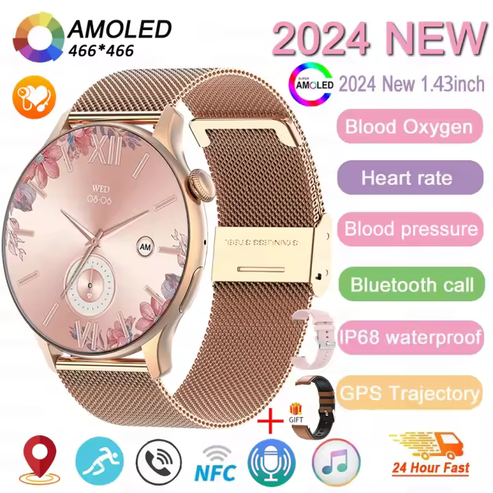 2025 NFC Relojes Inteligentes Mujeres Para Android iOS Rastreador de fitness Deportivo de pantalla de 1,43 pulgadas de frecuencia cardíaca Smartwatch Llamada Bluetooth, NFC series, Vidrio de Zafiro exclusivo para Mujeres, El mejor para un regalo Mujer - 1