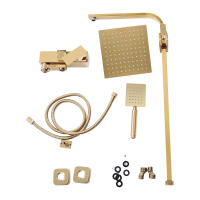 Sistema de ducha de lluvia dorado con grifo, juego completo de ducha de acero inoxidable, cabezal de ducha de lujo | Altura ajustable | Ideal como regalo | Instrucciones en alemán - details 15