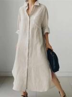 Novedad de verano, camisa de algodón para mujer, cárdigan elegante holgado Irregular, vestido de manga larga a la moda con un solo pecho - details 1
