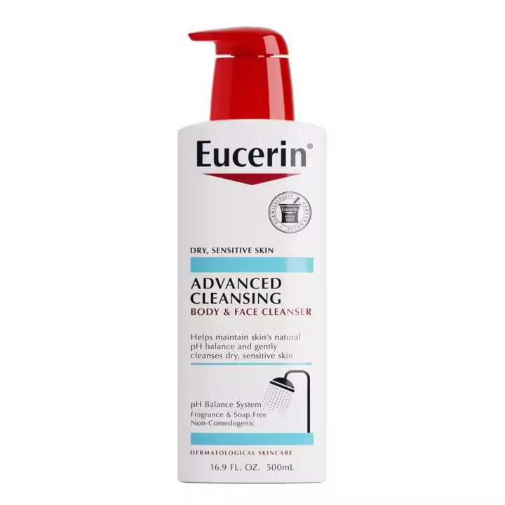 Eucerin Advanced Cleansing Cleanser, gel de baño facial suave y equilibrado con PH para pieles normales a secas y sensibles, sin jabón, - 1