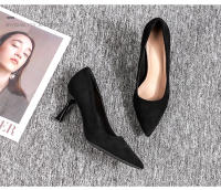 Tacones altos de mujer 2025 nuevo verano negro tacones delgados punta puntiaguda boca ligera gamuza profesional temperamento versátil solo zapatos de mujer - details 15