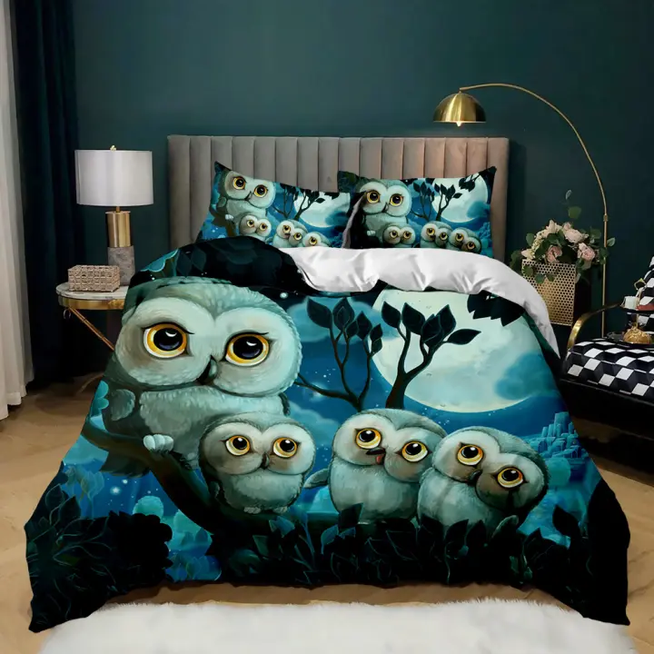 Juego de Cama de Búho y Estrellas Cubierta de Edredón de Poliéster King Size - 1