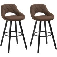 Juego de Taburetes de Cocina Alto 2 Piezas con Resalto y Reposapiés Altos para Bistro, Cafetería y Cocina Funda de Piel Sintética y Patas de Madera Blanco - details 34