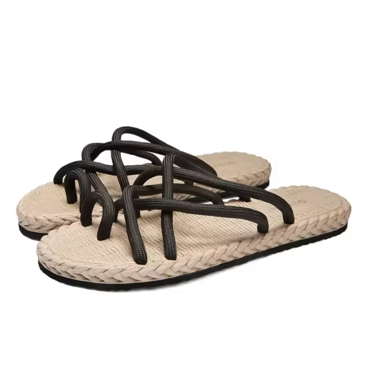 Moda EVA ropa exterior zapatos personalidad suave hombres chanclas calzado ropa de playa cuerda trenzada pisos zapatillas playa - 1