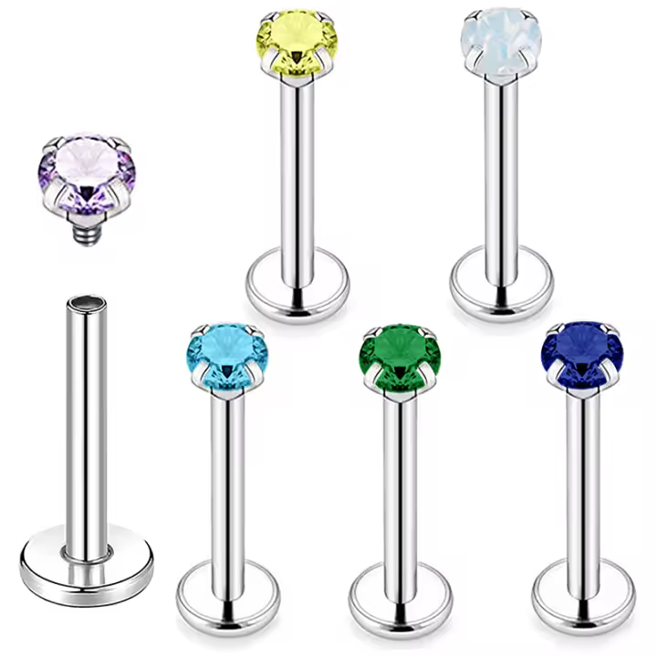 Juego de Piercing Labret de titanio para labio, Piercing de cristal Monroe 5A, para labio, oreja, Tragus, hélice, cartílago, G23, 2 piezas, 16G, 6/8/10mm - 1