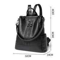Mochilas suaves para mujer, nueva mochila de cuero Artificial PU para mujer, mochila negra de gran capacidad, tendencia de moda, clase de estudiante - details 2