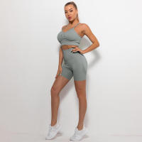 Conjunto de Yoga Sin Costuras para Mujeres Bra y Shorts Ropa De Gimnasio de Cintura Alta - details 2