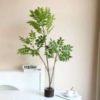 Ramas de higuera artificiales de 76-140cm, árboles de banyan de plástico lacado falso, hojas de palma altas verdes para decoración del jardín del hogar - details 4
