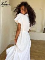 Vestidos elegantes de algodón blanco para mujer, ropa de manga corta con cuello en V y cordones, holgada hasta el tobillo, verano - details 18