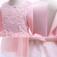 Vestido de noche para niñas con falda abullonada de malla con bordado de estilo nuevo para niños - details 1