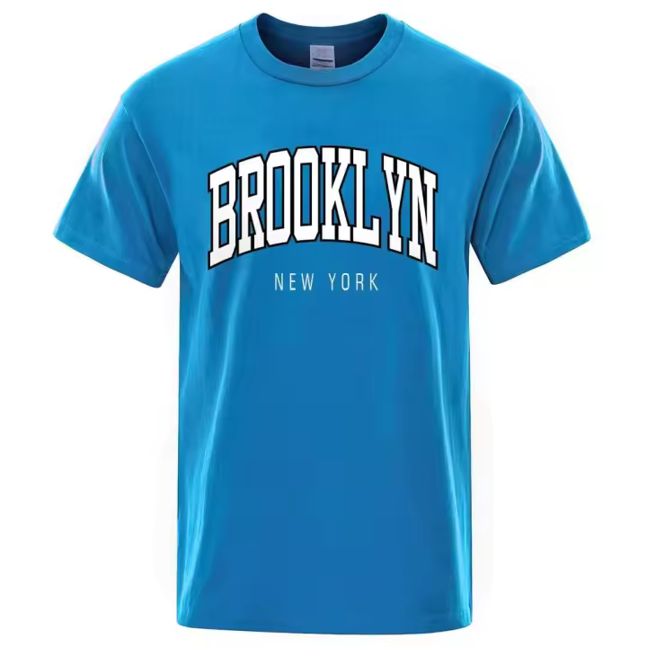 Camiseta holgada informal con letras de Brooklyn de Nueva York para hombre, Top 100% algodón, camiseta de Hip Hop de moda transpirable - 1
