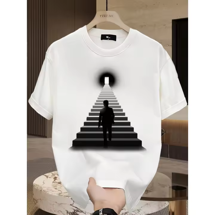 Escalera geométrica negra y diseño de haz de luz, lavable a máquina para adolescentes y adultos jóvenes, ropa casual |   diseño atrevido |   tejido cómodo - 1