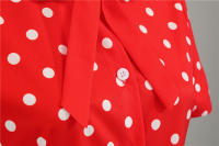 Polka dot print women summer short sleeve striped bow elegant vintage 50s party dress - details 33