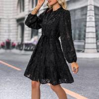 Vestido de manga larga para mujer con cuello alto, moda coreana, color sólido, 2025 - details 1