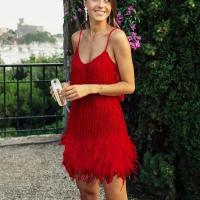 Nueva moda vestido de empalme de plumas de lentejuelas con flecos vestidos coloridos - details 6