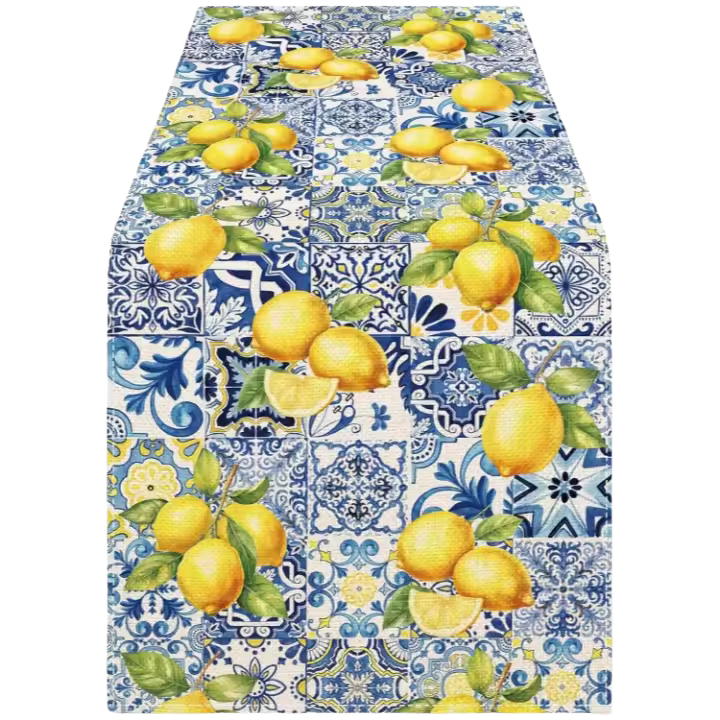 Mantel de Mesa de Lino de Limón de Verano Decoración de Fiesta de Campo de Paja Reutilizable para Boda y Cocina - 1