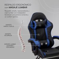 Gaming con Respaldo Ergonómico Inclinable y Altura Ajustable, Silla de Oficina con Soporte Lumbar, Acolchado y Reposapiés Extraíble, Negro, 58x66x114-124 cm - details 33
